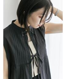 Samansa Mos2 blue | 【Made in India】リボンベスト(シャツ/ブラウス)