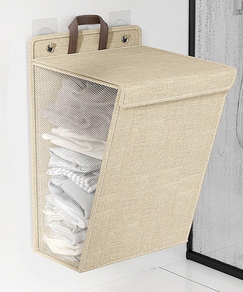 CALIFORNIA OUTFITTERS（カリフォルニア アウトフィッターズ）の「5E12 壁掛け 吊り下げ 持ち手付き マルチランドリーバッグ ランドリーバスケット 洗濯かご 浮かせる収納（ランドリーグッズ・レディース・ベージュ/グレー・M/L）」の2枚目の写真