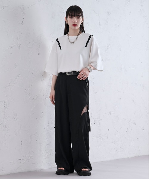 Ellno Loset(エルノロゼット)の「ショルダーホックポンチTシャツ(Tシャツ/カットソー・メンズ・オフホワイト/ブラック/ライトパープル・LARGE/SMALL/MEDIUM)」の20枚目の写真