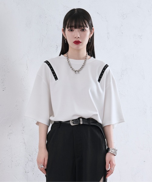 Ellno Loset(エルノロゼット)の「ショルダーホックポンチTシャツ(Tシャツ/カットソー・メンズ・オフホワイト/ブラック/ライトパープル・LARGE/SMALL/MEDIUM)」の7枚目の写真