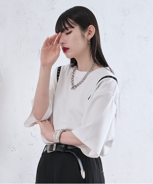 Ellno Loset(エルノロゼット)の「ショルダーホックポンチTシャツ(Tシャツ/カットソー・メンズ・オフホワイト/ブラック/ライトパープル・LARGE/SMALL/MEDIUM)」の10枚目の写真
