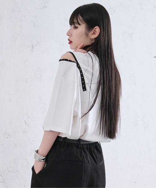 Ellno Loset(エルノロゼット)の「ショルダーホックポンチTシャツ(Tシャツ/カットソー・メンズ・オフホワイト/ブラック/ライトパープル・LARGE/SMALL/MEDIUM)」の13枚目の写真