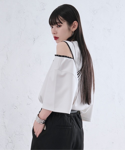 Ellno Loset(エルノロゼット)の「ショルダーホックポンチTシャツ(Tシャツ/カットソー・メンズ・オフホワイト/ブラック/ライトパープル・LARGE/SMALL/MEDIUM)」の15枚目の写真