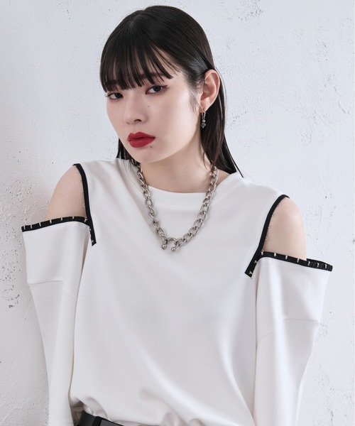 Ellno Loset(エルノロゼット)の「ショルダーホックポンチTシャツ(Tシャツ/カットソー・メンズ・オフホワイト/ブラック/ライトパープル・LARGE/SMALL/MEDIUM)」の16枚目の写真