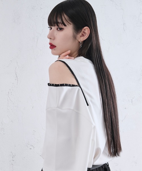Ellno Loset(エルノロゼット)の「ショルダーホックポンチTシャツ(Tシャツ/カットソー・メンズ・オフホワイト/ブラック/ライトパープル・LARGE/SMALL/MEDIUM)」の18枚目の写真