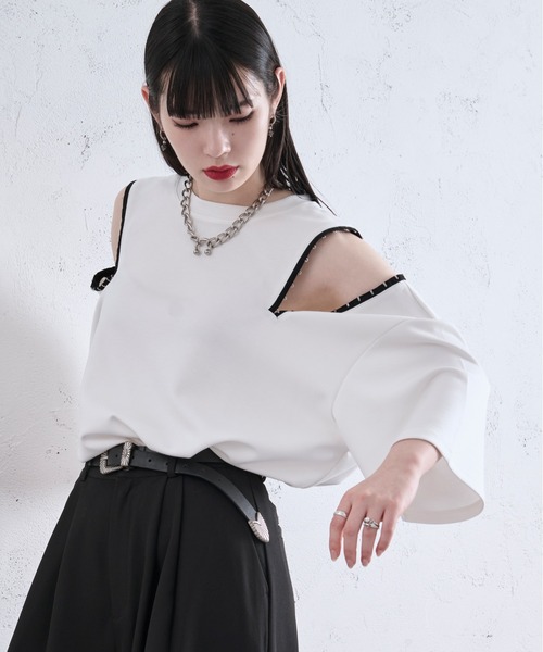 Ellno Loset(エルノロゼット)の「ショルダーホックポンチTシャツ(Tシャツ/カットソー・メンズ・オフホワイト/ブラック/ライトパープル・LARGE/SMALL/MEDIUM)」の17枚目の写真