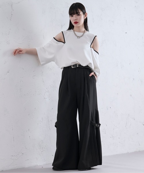 Ellno Loset(エルノロゼット)の「ショルダーホックポンチTシャツ(Tシャツ/カットソー・メンズ・オフホワイト/ブラック/ライトパープル・LARGE/SMALL/MEDIUM)」の21枚目の写真