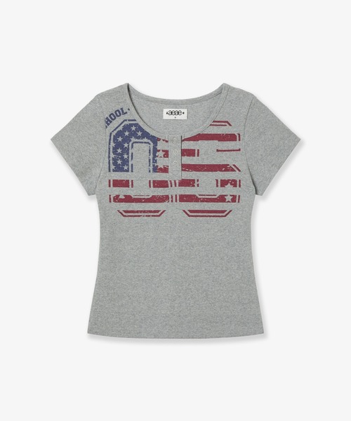 Tシャツ・カットソー [AEAE] USA BANNER HENLY NECK TEE セール】USA BANNER HENLY NECK TEE（Tシャツ/カットソー