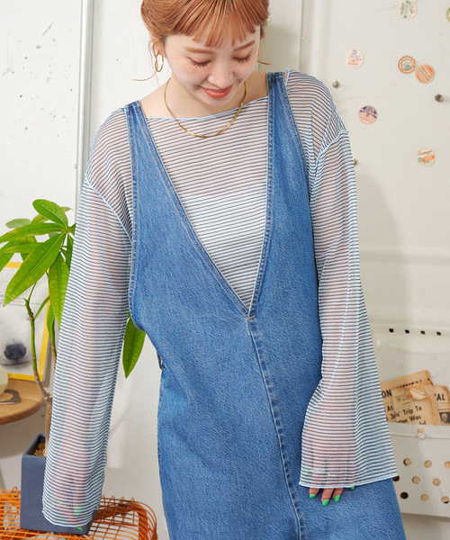 B.C STOCK（ベーセーストック）の「【ZOZO限定】手洗い可 / シアーボーダープルオーバー（Tシャツ/カットソー・レディース・ブラック/アイボリー/サックスブルー・FREE）」の3枚目の写真