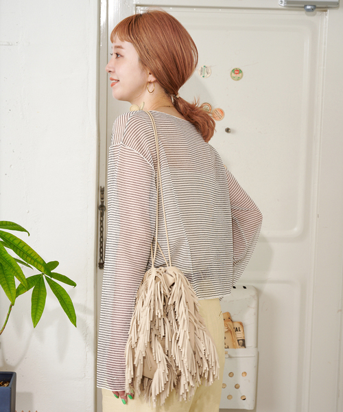 B.C STOCK（ベーセーストック）の「【ZOZO限定】手洗い可 / シアーボーダープルオーバー（Tシャツ/カットソー・レディース・ブラック/アイボリー/サックスブルー・FREE）」の19枚目の写真