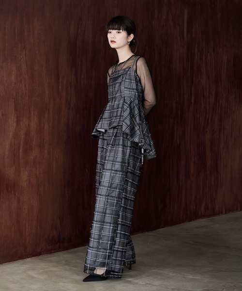 etoll.（エトル）の「3piece シアーチェックビスチェ＆タックワイド