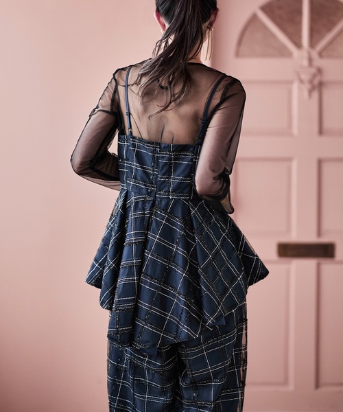 etoll.(エトル)の「3piece シアーチェックビスチェ&タックワイドパンツ セットアップ(パンツドレス・レディース・ネイビー/グレー・S/M)」の16枚目の写真