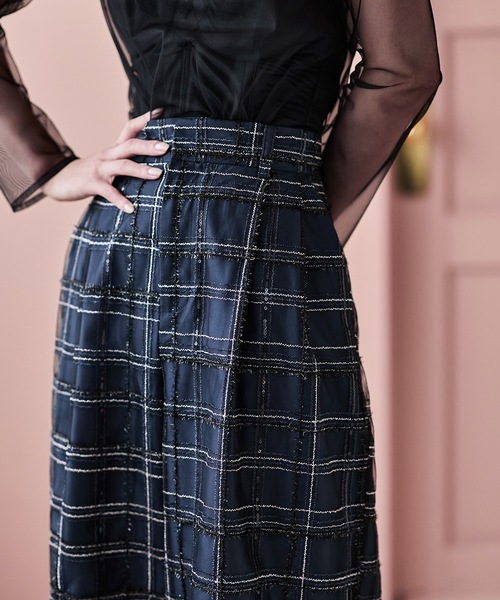 etoll.(エトル)の「3piece シアーチェックビスチェ&タックワイドパンツ セットアップ(パンツドレス・レディース・ネイビー/グレー・S/M)」の17枚目の写真