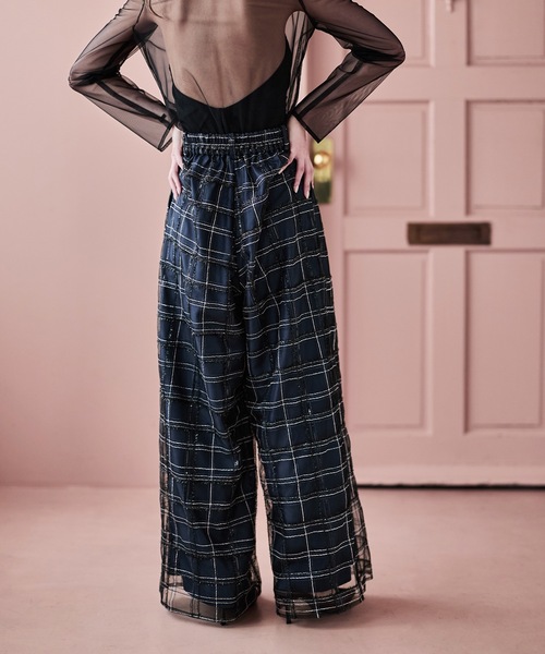 etoll.(エトル)の「3piece シアーチェックビスチェ&タックワイドパンツ セットアップ(パンツドレス・レディース・ネイビー/グレー・S/M)」の19枚目の写真