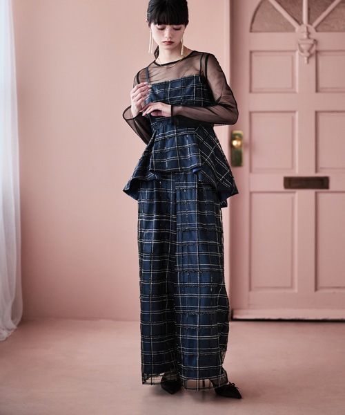 etoll.(エトル)の「3piece シアーチェックビスチェ&タックワイドパンツ セットアップ(パンツドレス・レディース・ネイビー/グレー・S/M)」の20枚目の写真