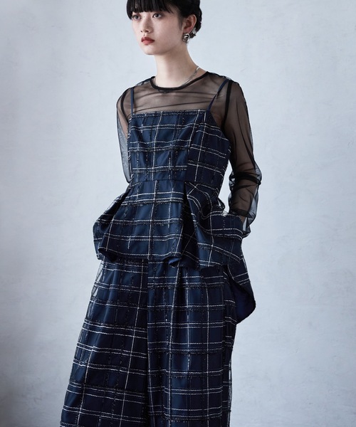 etoll. リボン刺繍ビスチェ&ワイドパンツ&シアーインナーSET UP 3piece