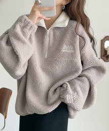《JaVaジャバコラボ》ボア素材×刺繍でおしゃれ上級者に格上げ♪アノラックハーフジッププルオーバー