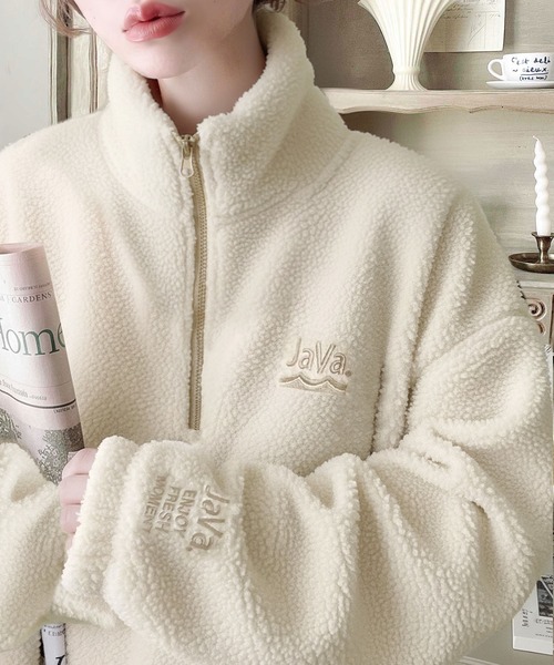 ボアアノラック/WHITE セール】《JaVaジャバコラボ》ボア素材×刺繍でおしゃれ上級者に格上げ