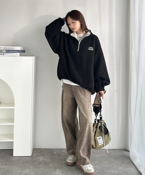 Java(ジャバ)の「《JaVaジャバコラボ》ボア素材×刺繍でおしゃれ上級者に格上げ♪アノラックハーフジッププルオーバー(スウェット・レディース・ブラック/グレイッシュベージュ/アイボリー・LARGE/MEDIUM/SMALL/X-LARGE)」の20枚目の写真