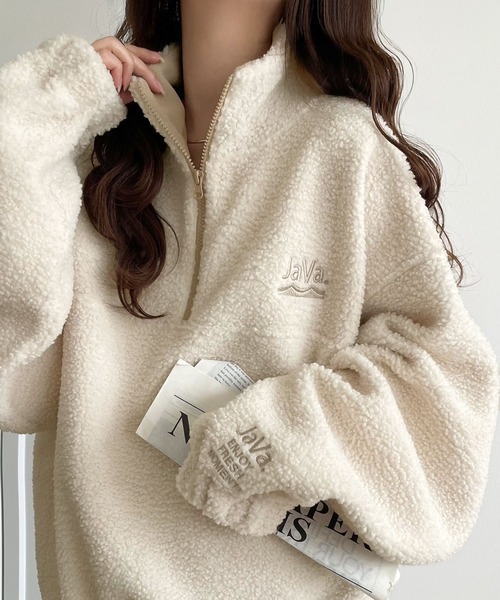 マスターエディション アイボリーハーフジップサイズ1新品未使用品 セール】《JaVaジャバコラボ》ボア素材×刺繍でおしゃれ上級者に格上げ