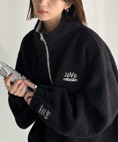 Java(ジャバ)の「《JaVaジャバコラボ》ボア素材×刺繍でおしゃれ上級者に格上げ♪アノラックハーフジッププルオーバー(スウェット・レディース・ブラック/グレイッシュベージュ/アイボリー・LARGE/MEDIUM/SMALL/X-LARGE)」の8枚目の写真