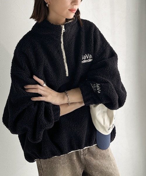 Java(ジャバ)の「《JaVaジャバコラボ》ボア素材×刺繍でおしゃれ上級者に格上げ♪アノラックハーフジッププルオーバー(スウェット・レディース・ブラック/グレイッシュベージュ/アイボリー・LARGE/MEDIUM/SMALL/X-LARGE)」の12枚目の写真