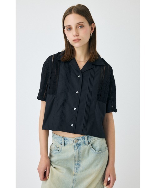 MOUSSY(マウジー)の「【セットアップ対応】LACE OPEN COLLAR シャツ(シャツ/ブラウス・レディース・ブラック/ホワイト・FREE)」の3枚目の写真