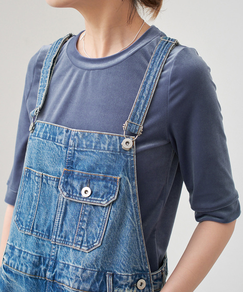 Spick & Span（スピックアンドスパン）の「《追加》ベロアハーフスリーブプルオーバー（Tシャツ/カットソー・レディース・ライトグレー/ブラウン/ブルー・FREE）」の4枚目の写真