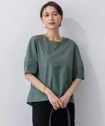【洗える】シルエットスムースコンビ バックフレア カットソー