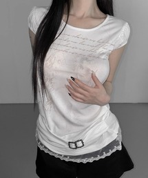 A'GEM/9 × .kom 『.KOM/ドットケーオーエム』 グラフィックレースドッキングTシャツ