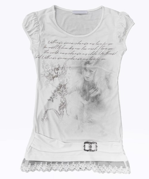 tシャツ A'GEM/9 × .kom 「.KOM/ドットケーオーエム」 グラフィックレースドッキングTシャツ レディース A'GEM/9 × .kom 『.KOM/ドットケーオーエム』レースドッキング