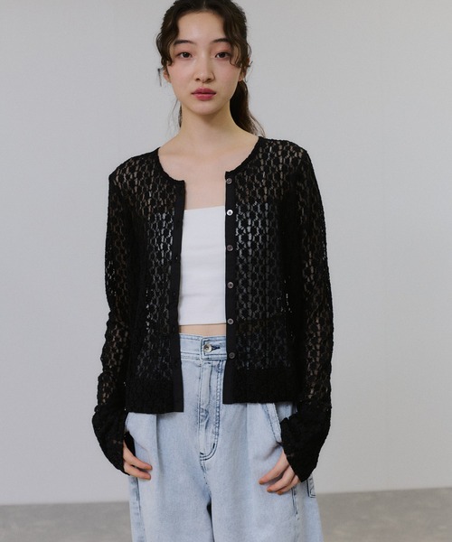 セール】【WEB限定】レースジャージーカーディガン（カーディガン