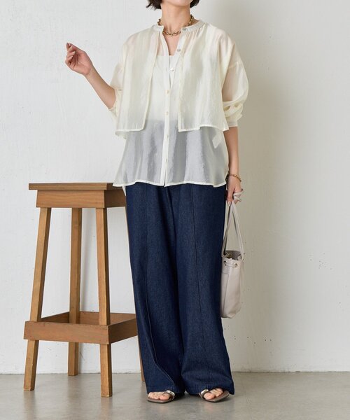 値下げ不可ジェナエスパスメルヴェイユ　レイヤードメッシュブルゾン　シアーシャツ FACE 2WAY LENGTH L/S SHIRT（シャツ/ブラウス）｜X-girl