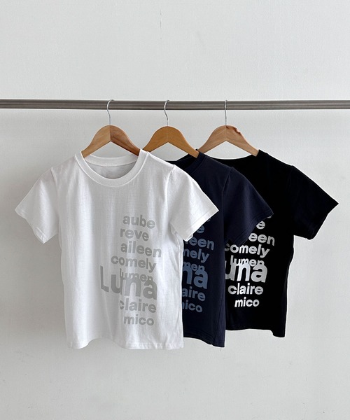 UNE MANSION(ユヌマンション)の「バイカラーユニークアルファベットグラフィッククロップド半袖Tシャツ(Tシャツ/カットソー・レディース・ネイビー/ブラック・FREE)」の8枚目の写真