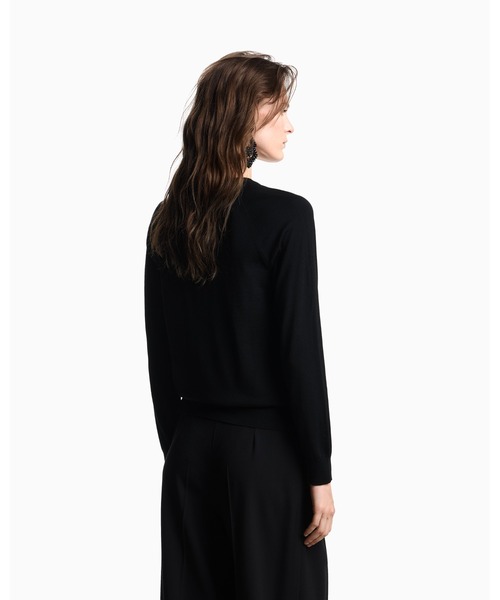 EMPORIO ARMANI（エンポリオアルマーニ）の「【エンポリオ アルマーニ】クルーネックニット バージンウール プレーンニット マイクロラインストーン（ニット/セーター・レディース・ブラック系1・LARGE/MEDIUM/SMALL）」の3枚目の写真