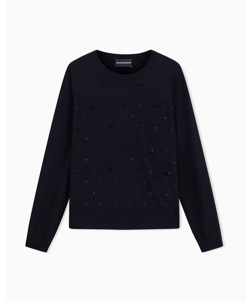 EMPORIO ARMANI（エンポリオアルマーニ）の「【エンポリオ アルマーニ】クルーネックニット バージンウール プレーンニット マイクロラインストーン（ニット/セーター・レディース・ブラック系1・LARGE/MEDIUM/SMALL）」の5枚目の写真