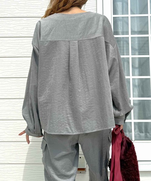 Q(キュー)の「ピーチタッチシャツ(シャツ/ブラウス・レディース・ベビーピンク/グレー・MEDIUM)」の13枚目の写真