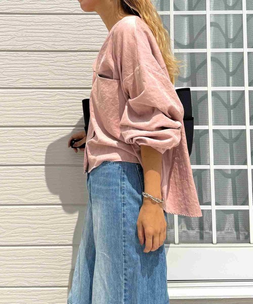 Q(キュー)の「ピーチタッチシャツ(シャツ/ブラウス・レディース・ベビーピンク/グレー・MEDIUM)」の15枚目の写真