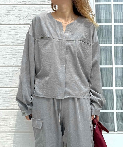 Q(キュー)の「ピーチタッチシャツ(シャツ/ブラウス・レディース・ベビーピンク/グレー・MEDIUM)」の22枚目の写真