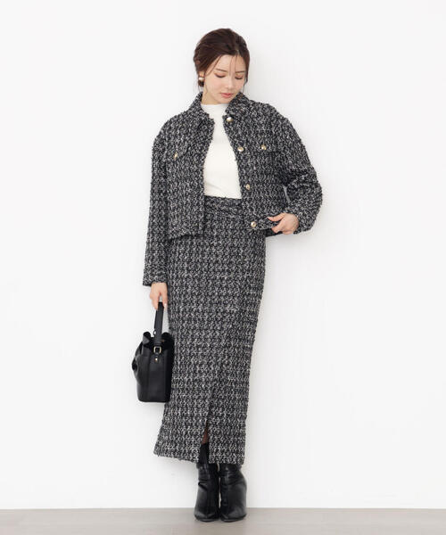 PROPORTION BODY DRESSING（プロポーションボディドレッシング）の「ラメツイードナロースカート / 1215220915（スカート・レディース・ブラック/ピンク・MEDIUM/P/S/SMALL）」の2枚目の写真
