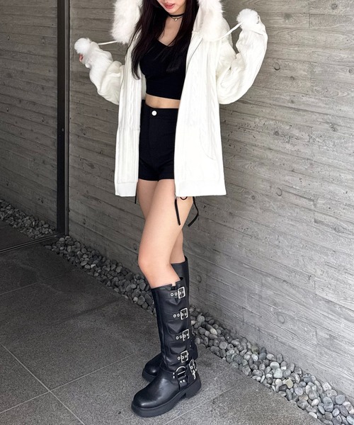 SPIRALGIRL（スパイラルガール）の「ぽんぽん付きケーブル編みZIPニットパーカーワンピース（ニット/セーター・レディース・オフホワイト/ブラック/ベージュ・FREE）」の7枚目の写真