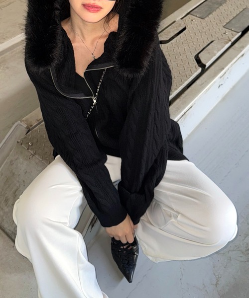 SPIRALGIRL（スパイラルガール）の「ぽんぽん付きケーブル編みZIPニットパーカーワンピース（ニット/セーター・レディース・オフホワイト/ブラック/ベージュ・FREE）」の20枚目の写真