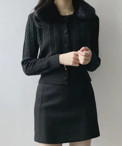 Lace Ladies(レースレディース)の「2way ファー 襟付き ケーブル ニット カーディガン(カーディガン/ボレロ・レディース・グレイッシュベージュ/ブラック/アイボリー・FREE)」の6枚目の写真