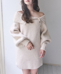 ボタンディテールラメニットミニワンピース