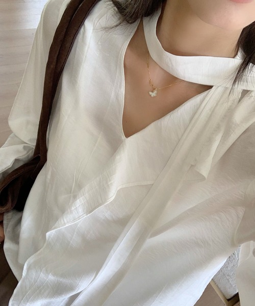 Lace Ladies(レースレディース)の「ワッシャー加工 ボウタイ チョーカーリボン 長袖 ブラウス(シャツ/ブラウス・レディース・ブラウン/ホワイト/チャコールグレー・FREE)」の13枚目の写真