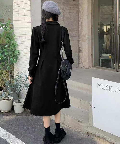 Miniministore(ミニミニストア)の「ハーフジップワンピース長袖ウエストタック(ワンピース・レディース・ブラック/アイボリー・L/M)」の5枚目の写真