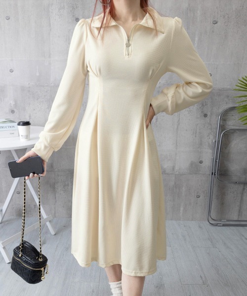 Miniministore(ミニミニストア)の「ハーフジップワンピース長袖ウエストタック(ワンピース・レディース・ブラック/アイボリー・L/M)」の15枚目の写真