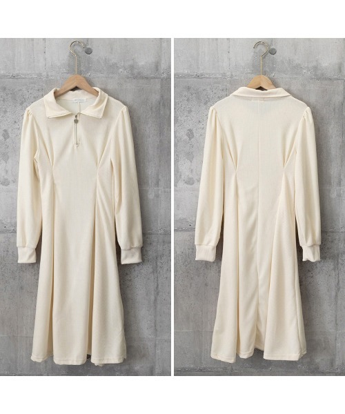 Miniministore(ミニミニストア)の「ハーフジップワンピース長袖ウエストタック(ワンピース・レディース・ブラック/アイボリー・L/M)」の20枚目の写真