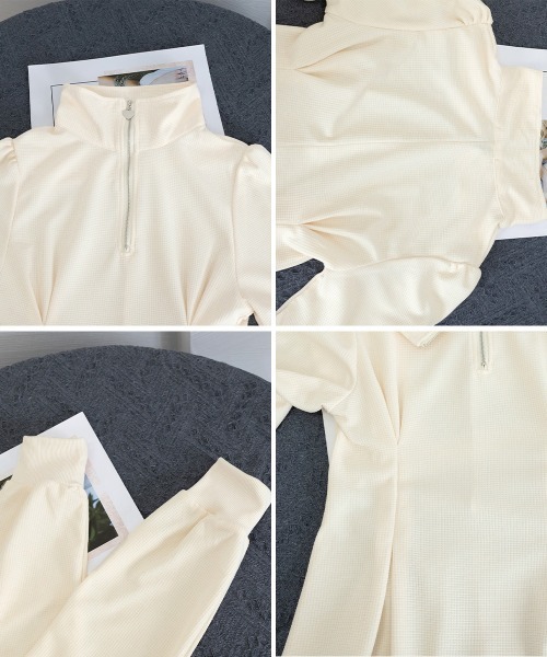 Miniministore(ミニミニストア)の「ハーフジップワンピース長袖ウエストタック(ワンピース・レディース・ブラック/アイボリー・L/M)」の21枚目の写真