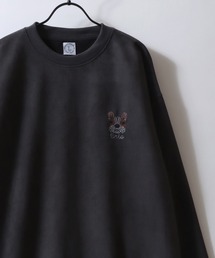 SITRY | Animal Embroidery Punch the dough Suede Sweat shirt/オーバーサイズ アニマル ワンポイント刺繍 ポンチスウェード トレーナー スウェット(スウェット)